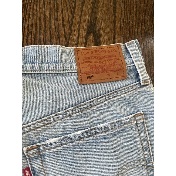 Levi’s Premium Denim Shorts Women size 27 distressed blue button fly - Picture 9 of 9